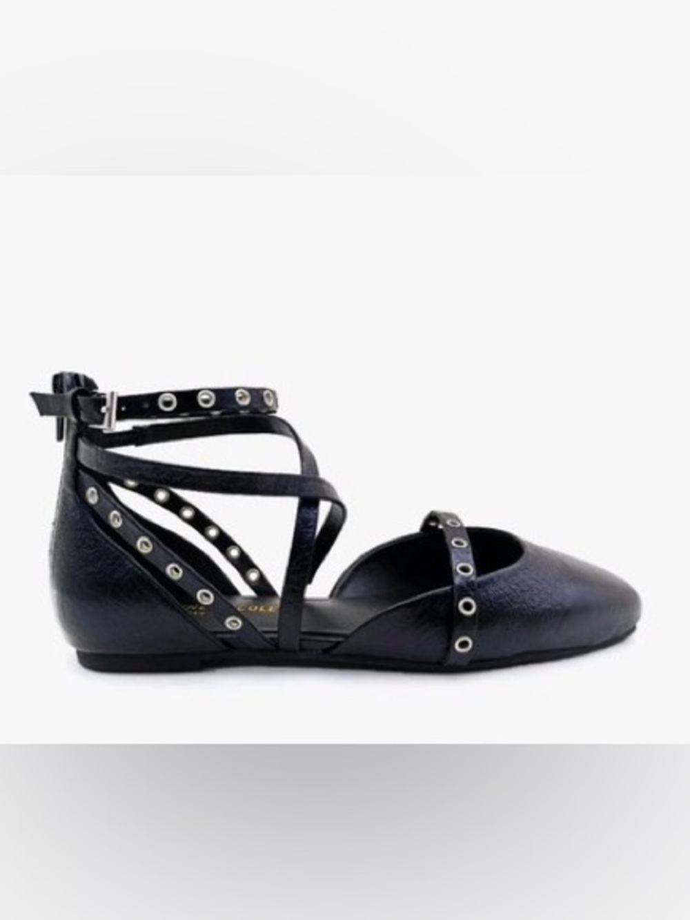 Kenneth Cole Mason Strappy Stud Flat Women 8.5 Black NIB Ballet Flat Studded